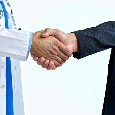 doctor and IT person shaking hands