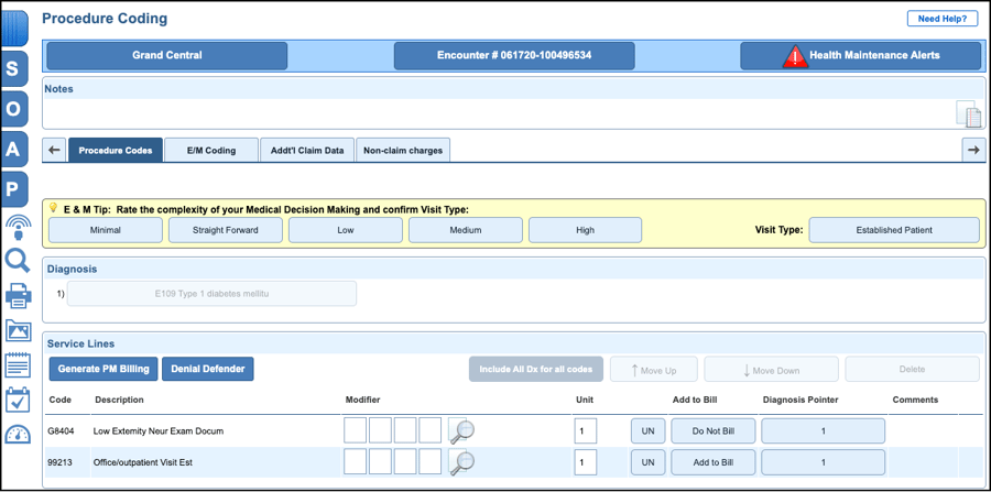 Documenting podiatry procedure codes in NextGen Office EHR