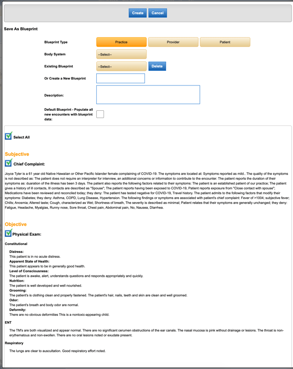 Saving a blueprint in NextGen Office Cloud based EHR