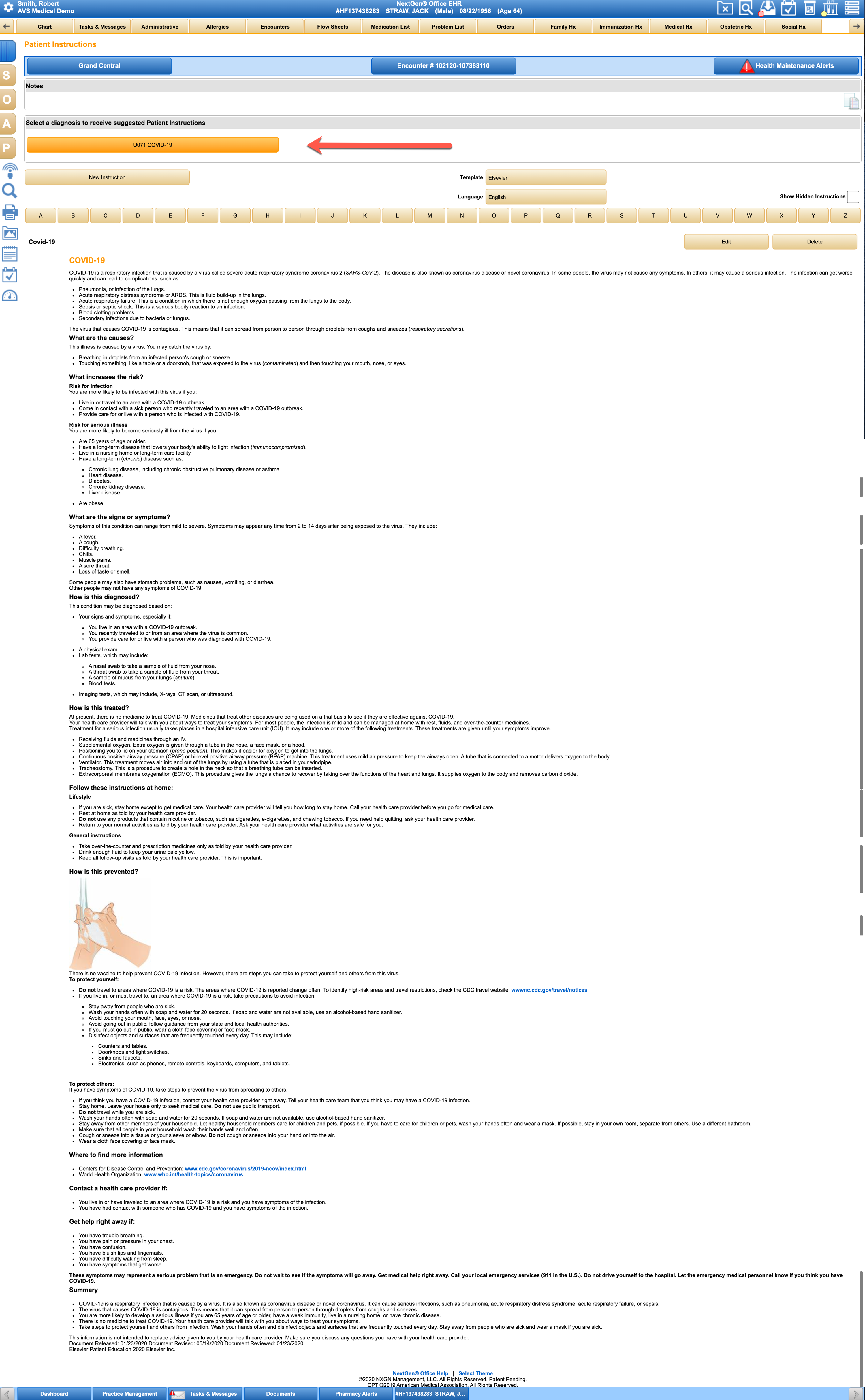 Covid Patient Instructions in NextGen Office EMR