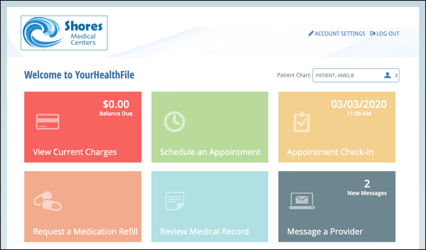 Patient selects the Appointment Check in tile on their patient portal