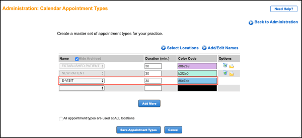 Configure the NextGen Office cloud based EHR Calendar Appointment Types
