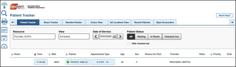 Begin your NextGen Office EHR telemedicine visit from the patient tracker window