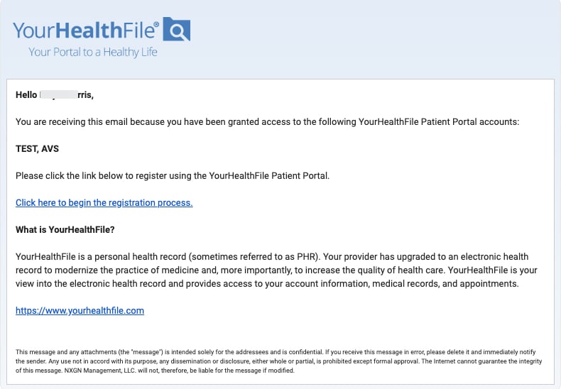 NextGen Office Portal invitation email Example