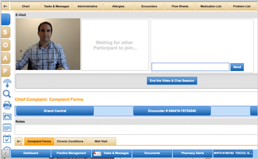 The provider waits in the NextGen Office EHR telemedicine module for the patient to join