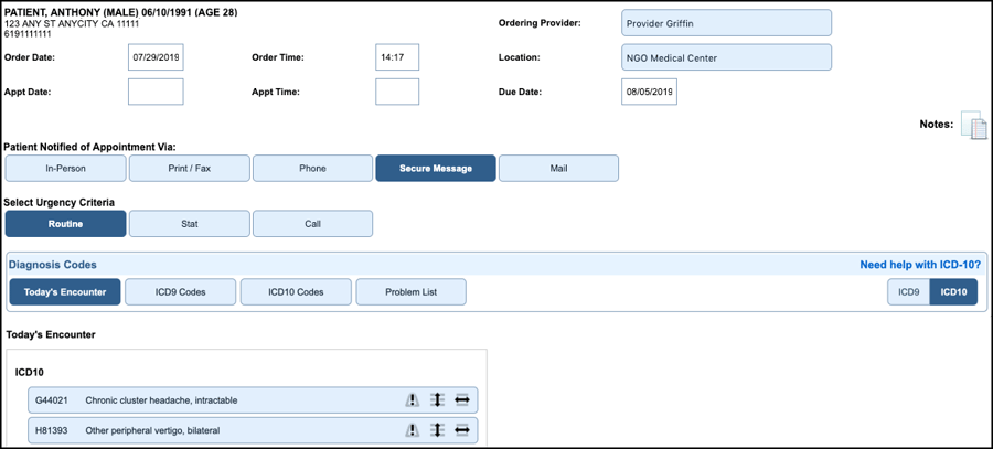 Create a radiology order in nextgen office
