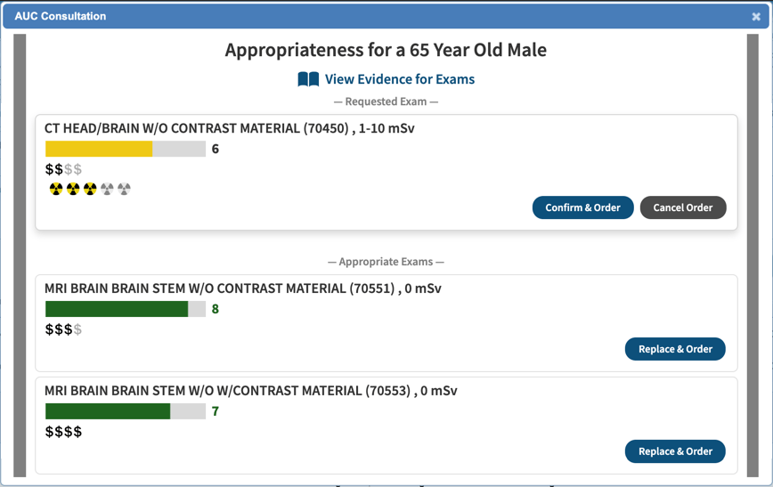NextGen Office provides you with the option to confirm or cancel based on the AUC results