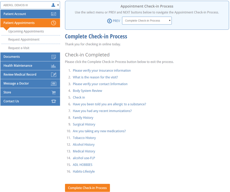 complete check in at nextGen office patient portal pro