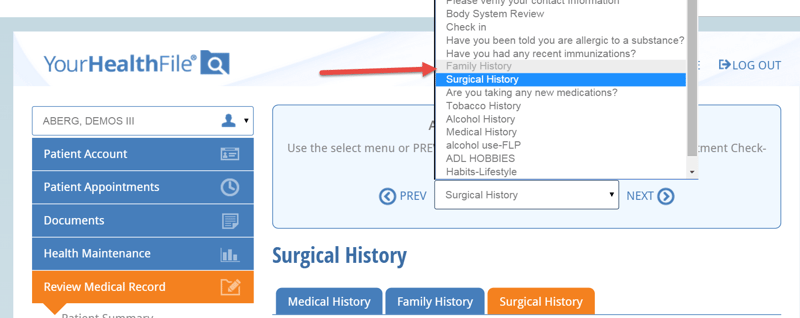Update Medical history at NextGen Office patient portal