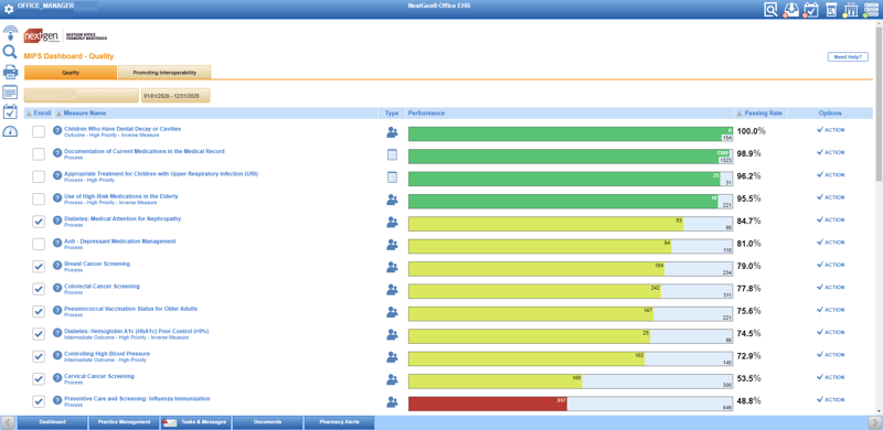 NextGen Office - top cloud based emr MIPS dashboard for quality measures