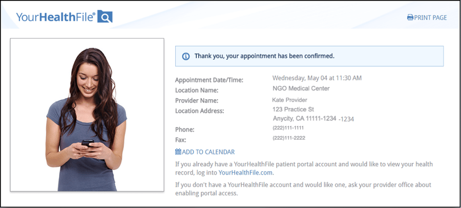 Patient viewing their NextGen Office appointment confirmation email