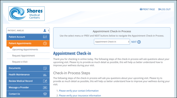 Patients verify their information before the e-visit begins in NextGen Office EHR