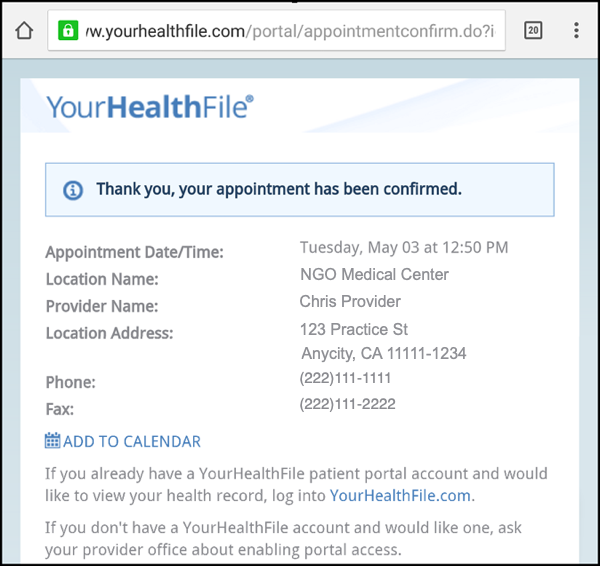 NextGen Office Text Message Appointment confirmation message back to patient