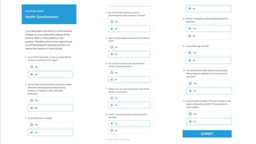 NextGen Office virtual waiting room health questionnaire