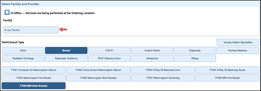 Choose cpt code in NextGen office when creating radiology order