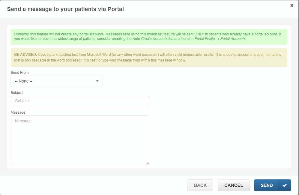 Send a blast message to all patients from Practice Partner, Medisoft Clinical and Lytec MD