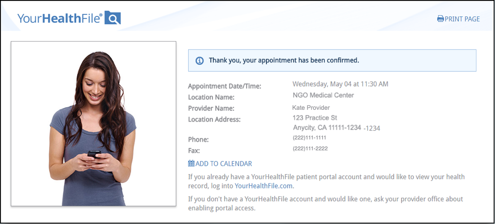 Patient receiving an appointment confirmation email or text message reminder from NextGen Office cloud emr