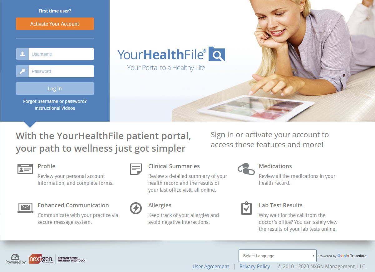 Patient using the nextgen office patient portal to access their medical record and participate in their own care